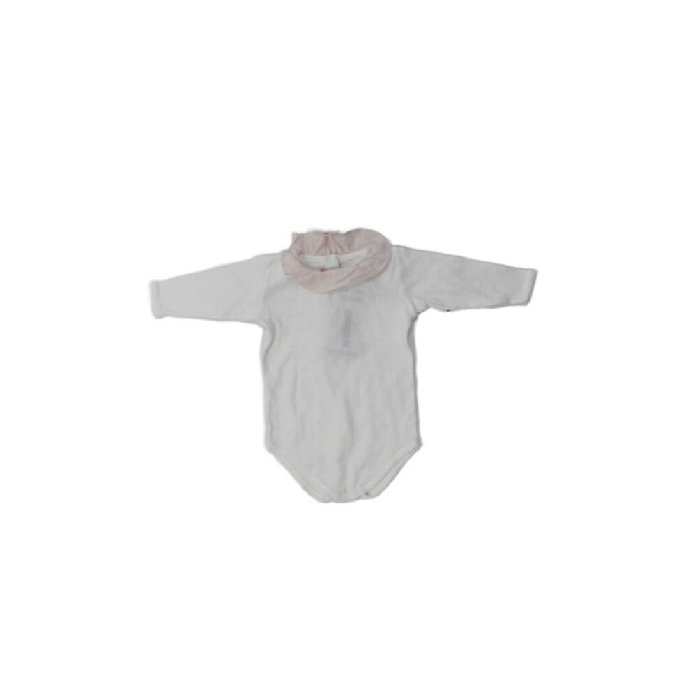 Bonpoint Girls Long Sleeve Collared Button Bottom One Piece White Pink Size 3M